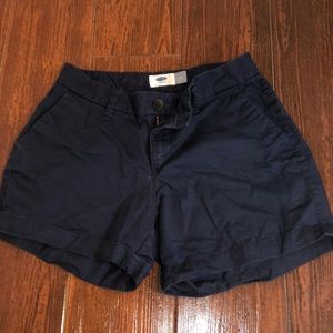 Navy blue cargo shorts.
